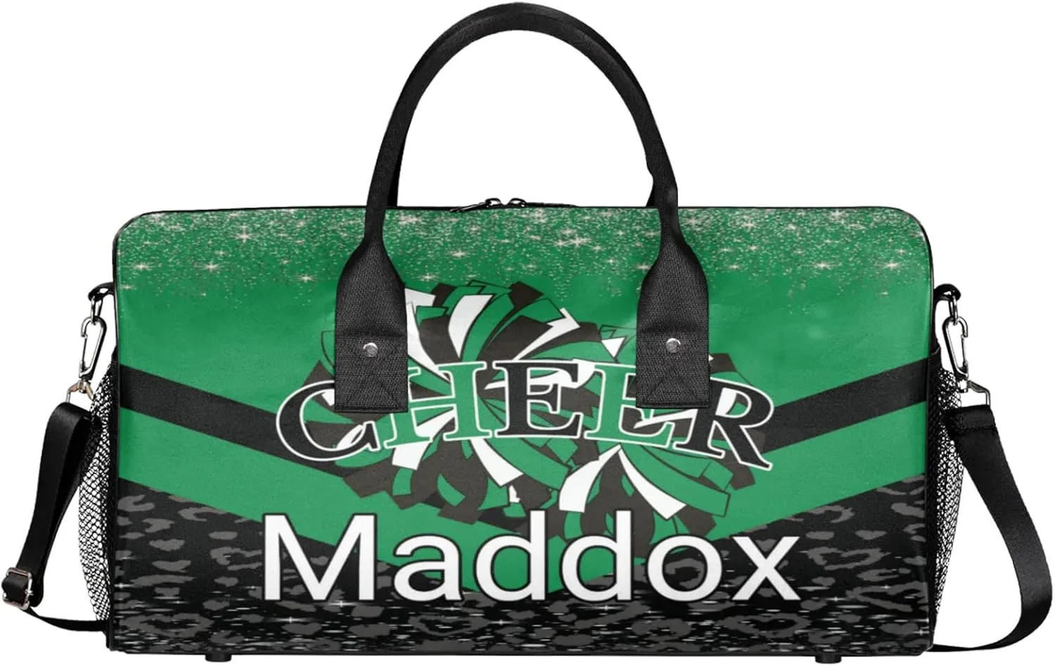 Custom Cheer Bags with Name for Cheerleader, Personalized Sport Duffel Bag Gym Bag for Women, Custom Travel Tote Bags, Dark Green Black Overnight Weekender Bags