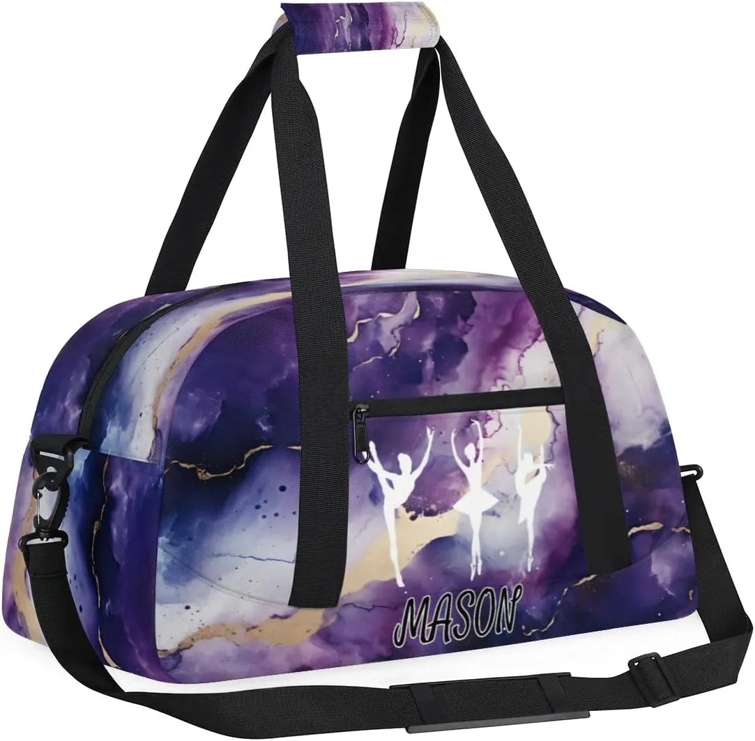 Custom Dance Bag Personalized Duffel Dance Bag Gymnastics Sport Bag, Dancing Silhouette Waterproof Carry on Travel Bag Overnight Weekender Bags, Marble