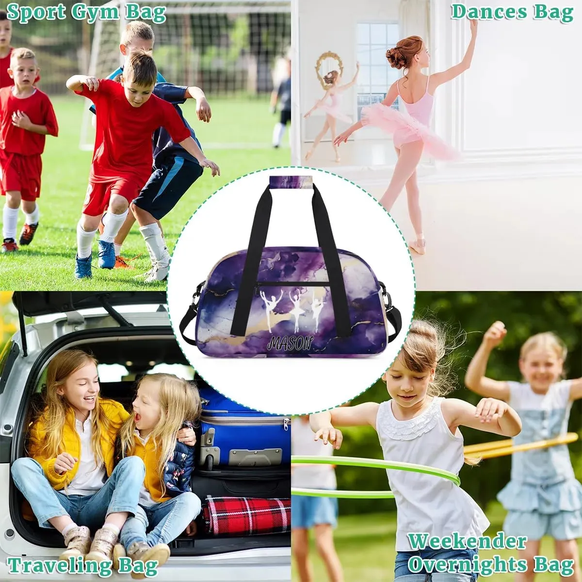 Custom Dance Bag Personalized Duffel Dance Bag Gymnastics Sport Bag, Dancing Silhouette Waterproof Carry on Travel Bag Overnight Weekender Bags, Marble