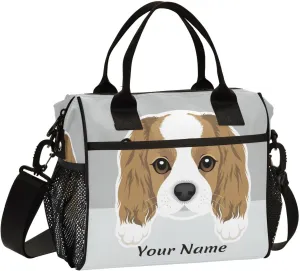 Custom Lunch Bag for Men Women Cute Cavalier King Charles Spaniel Puppy Dog Personalized Name Insulated Lunch Box Personalized Gift Lunch Tote Bag for Work Picnic School M