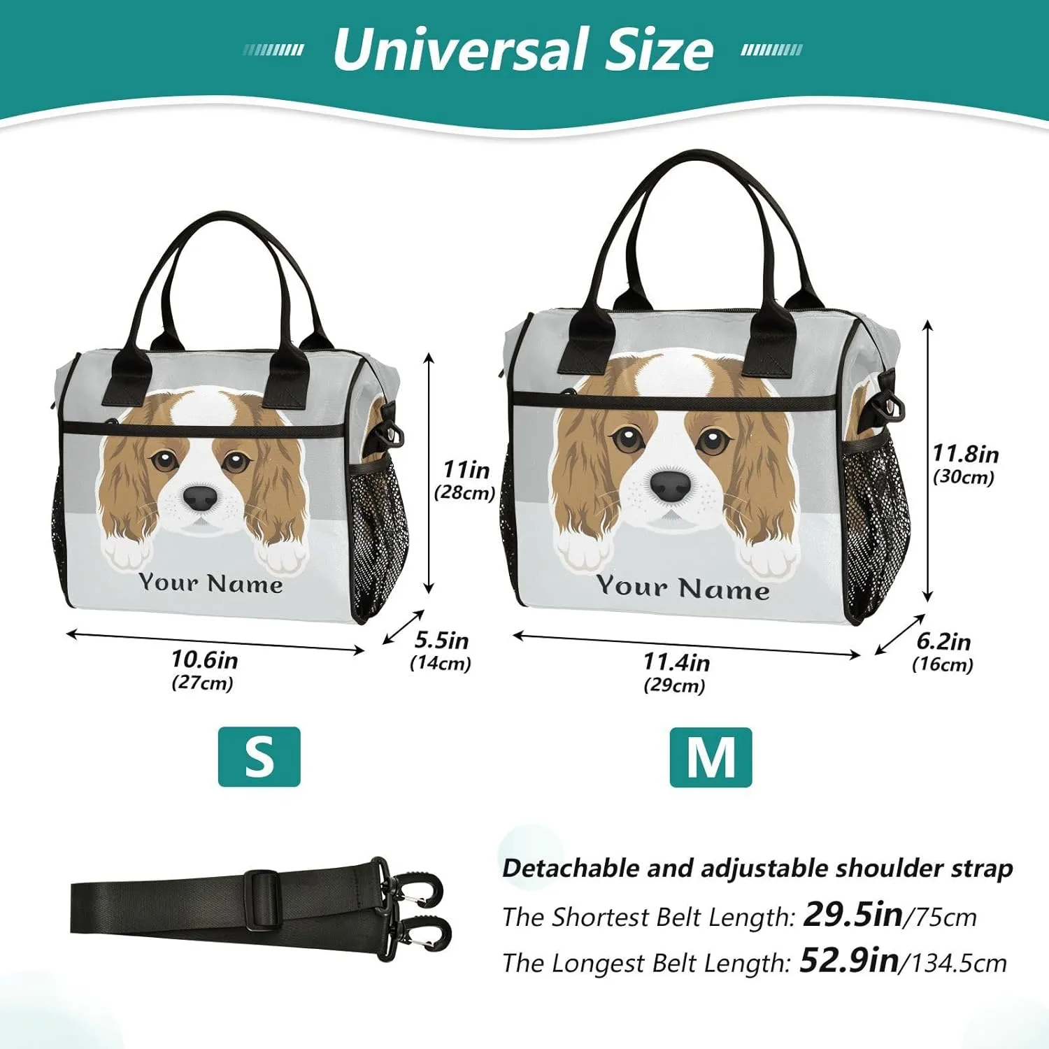 Custom Lunch Bag for Men Women Cute Cavalier King Charles Spaniel Puppy Dog Personalized Name Insulated Lunch Box Personalized Gift Lunch Tote Bag for Work Picnic School M