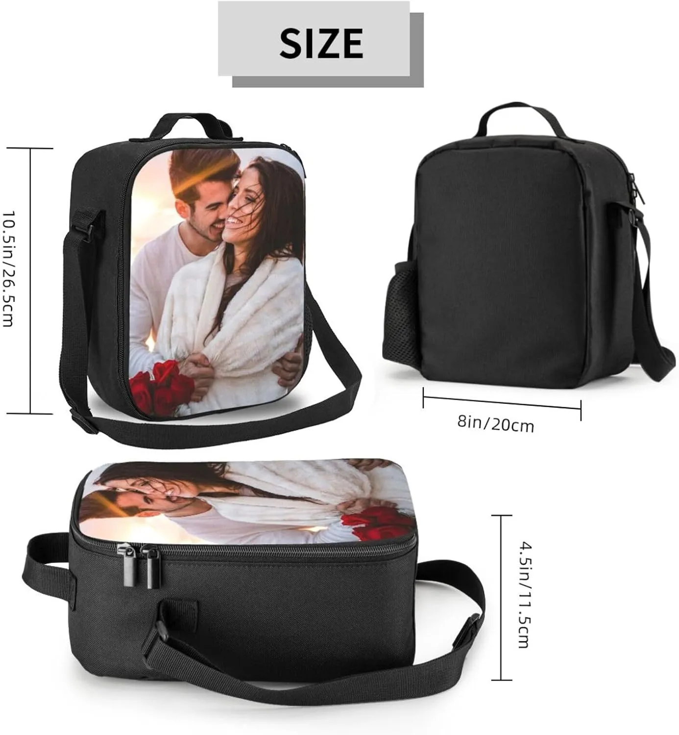 Custom Lunch Box Personalized Lunch Bag for Women Men Add Your Photo Text Logo Customized Insulated Lunch Tote Bag for Work Office Outdoor Travel Picnic, Style 1