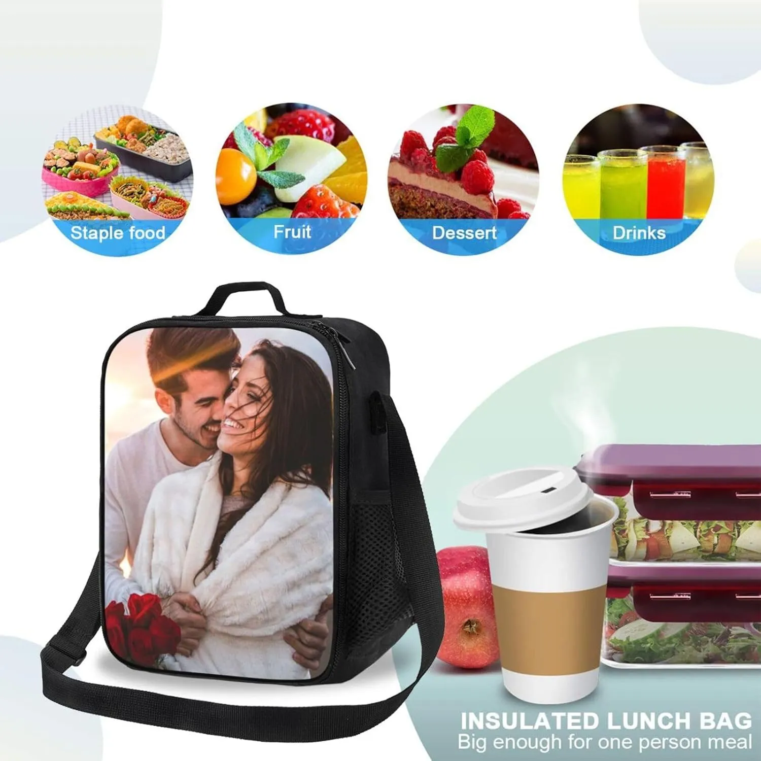 Custom Lunch Box Personalized Lunch Bag for Women Men Add Your Photo Text Logo Customized Insulated Lunch Tote Bag for Work Office Outdoor Travel Picnic, Style 1