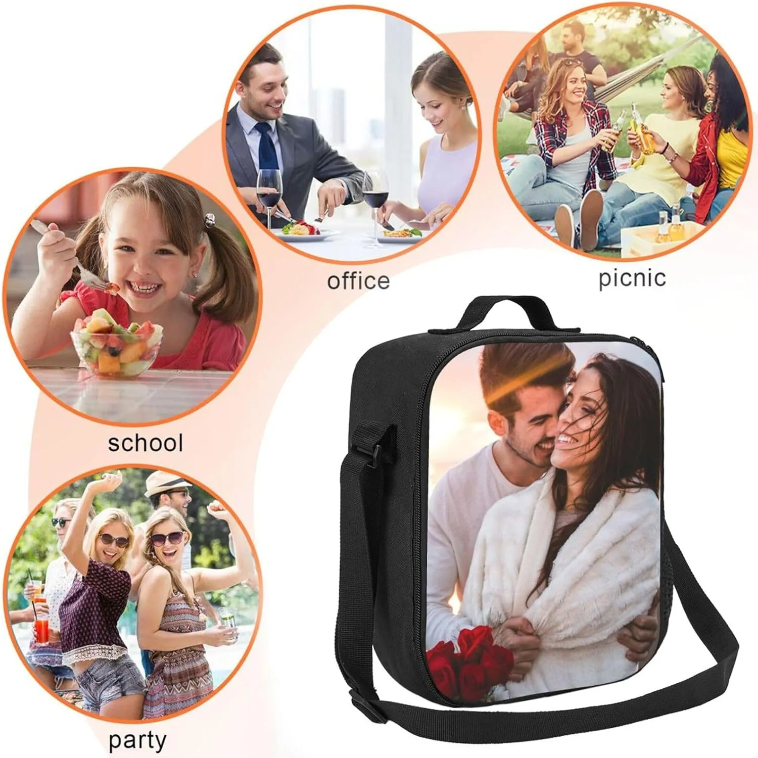 Custom Lunch Box Personalized Lunch Bag for Women Men Add Your Photo Text Logo Customized Insulated Lunch Tote Bag for Work Office Outdoor Travel Picnic, Style 1
