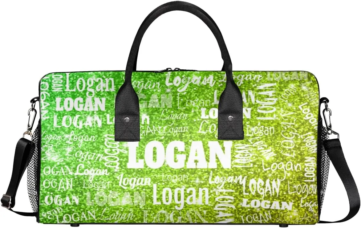 Custom Name Dance Bag Women, Personalized Name Gymnastics Sport Cheerleader Bag, Barrel Ballet Duffel Bag Women, Lime Green Glittering Shiny Stars Bling