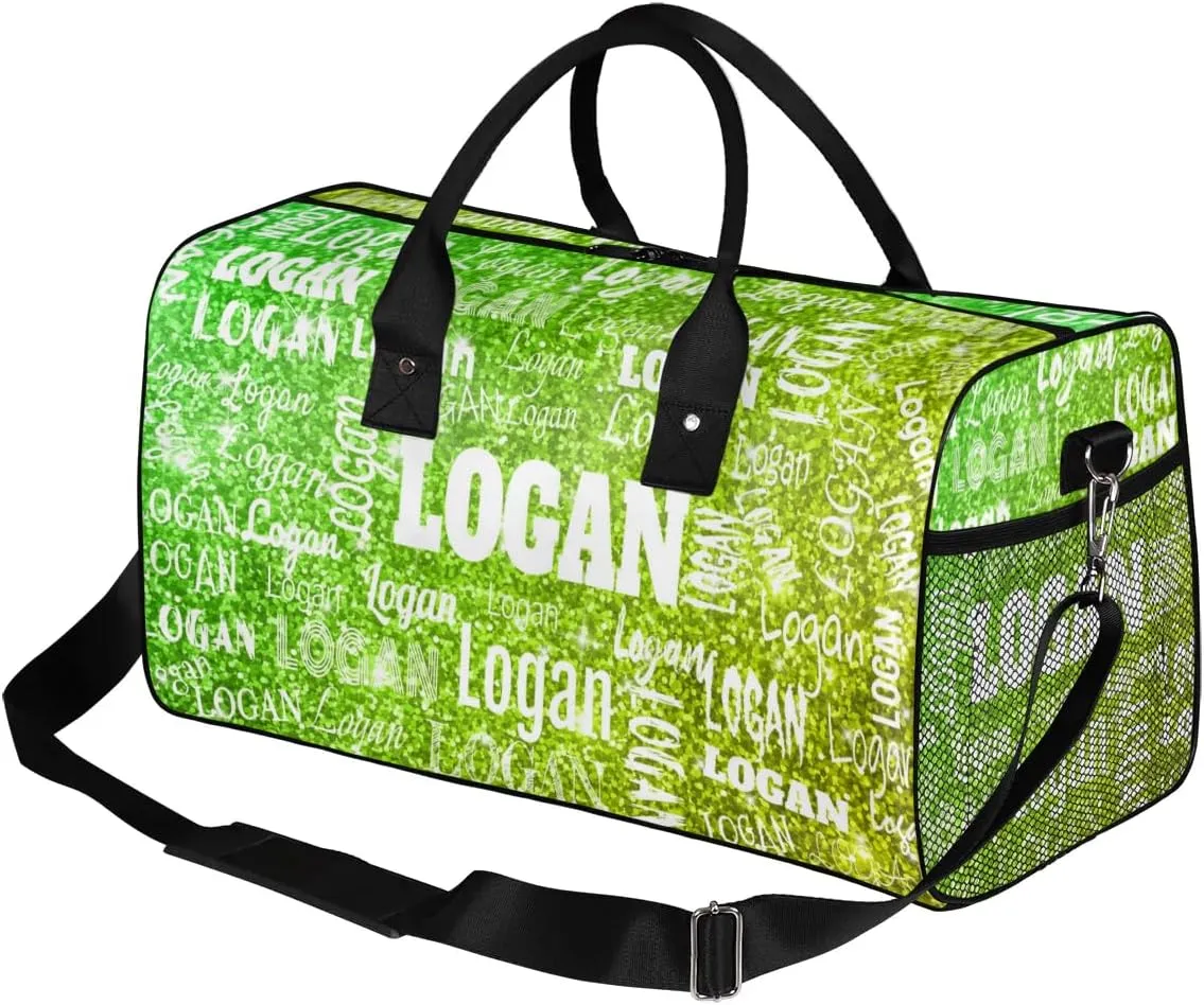 Custom Name Dance Bag Women, Personalized Name Gymnastics Sport Cheerleader Bag, Barrel Ballet Duffel Bag Women, Lime Green Glittering Shiny Stars Bling
