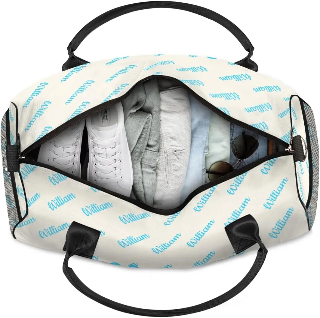 Custom Name Duffel Bag Personalized Sports Bag Dance Gym Bags Travel Overnight Carry-On Duffel Bag for Women Men Waterproof, Beige