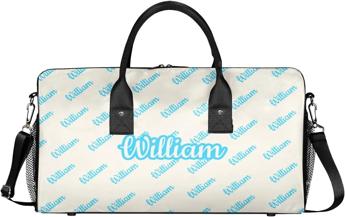 Custom Name Duffel Bag Personalized Sports Bag Dance Gym Bags Travel Overnight Carry-On Duffel Bag for Women Men Waterproof, Beige
