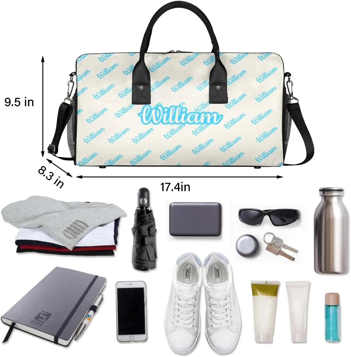 Custom Name Duffel Bag Personalized Sports Bag Dance Gym Bags Travel Overnight Carry-On Duffel Bag for Women Men Waterproof, Beige