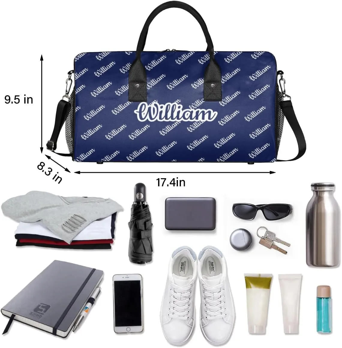 Custom Name Duffel Bag Personalized Sports Bag Dance Gym Bags Travel Overnight Carry-On Duffel Bag for Women Men Waterproof, Dark Blue