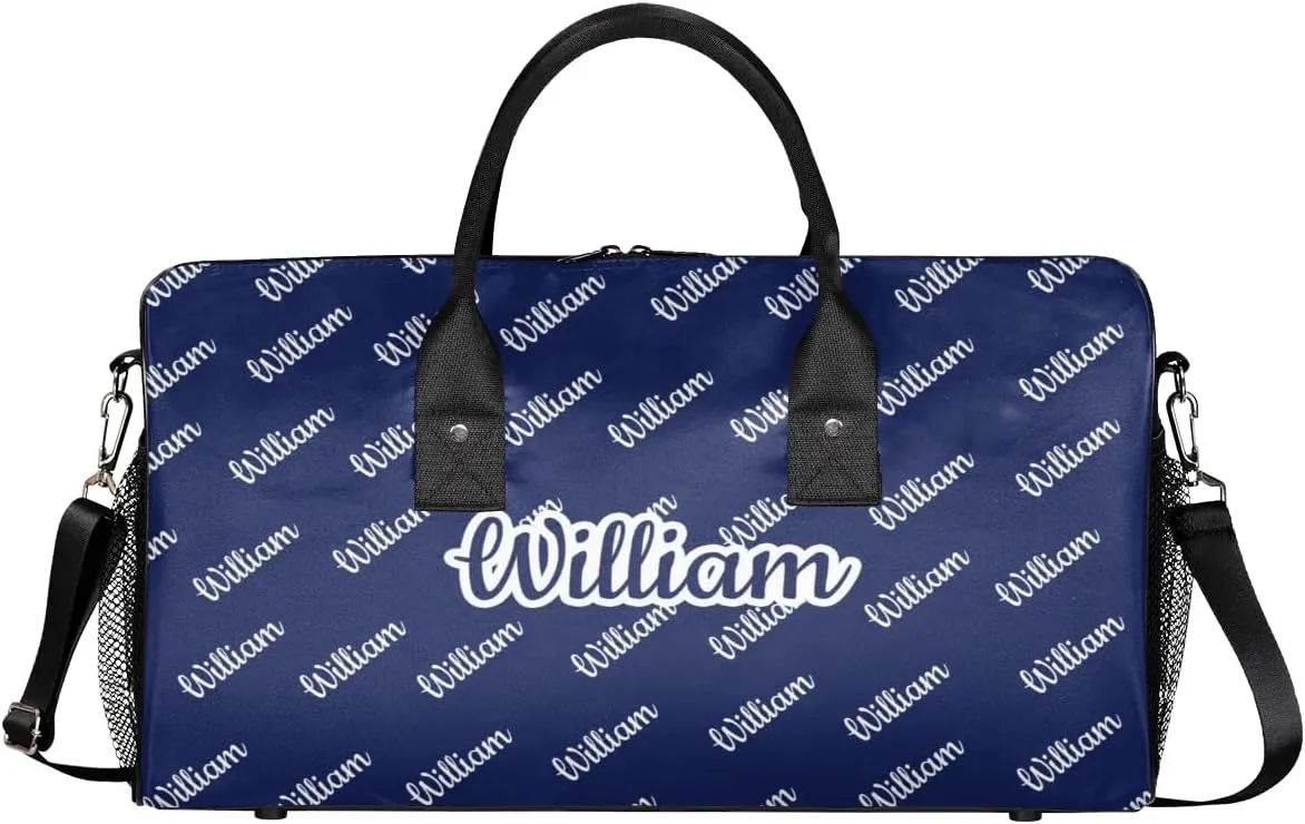 Custom Name Duffel Bag Personalized Sports Bag Dance Gym Bags Travel Overnight Carry-On Duffel Bag for Women Men Waterproof, Dark Blue