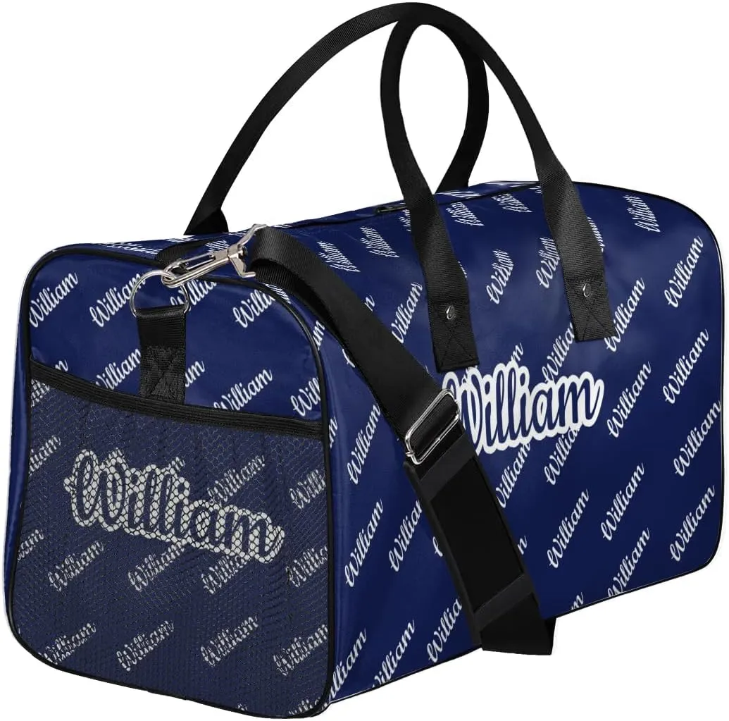 Custom Name Duffel Bag Personalized Sports Bag Dance Gym Bags Travel Overnight Carry-On Duffel Bag for Women Men Waterproof, Dark Blue