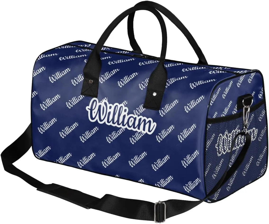 Custom Name Duffel Bag Personalized Sports Bag Dance Gym Bags Travel Overnight Carry-On Duffel Bag for Women Men Waterproof, Dark Blue