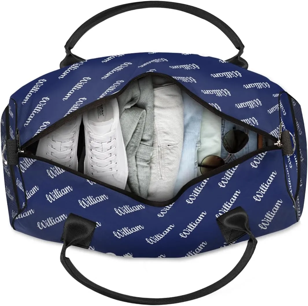 Custom Name Duffel Bag Personalized Sports Bag Dance Gym Bags Travel Overnight Carry-On Duffel Bag for Women Men Waterproof, Dark Blue