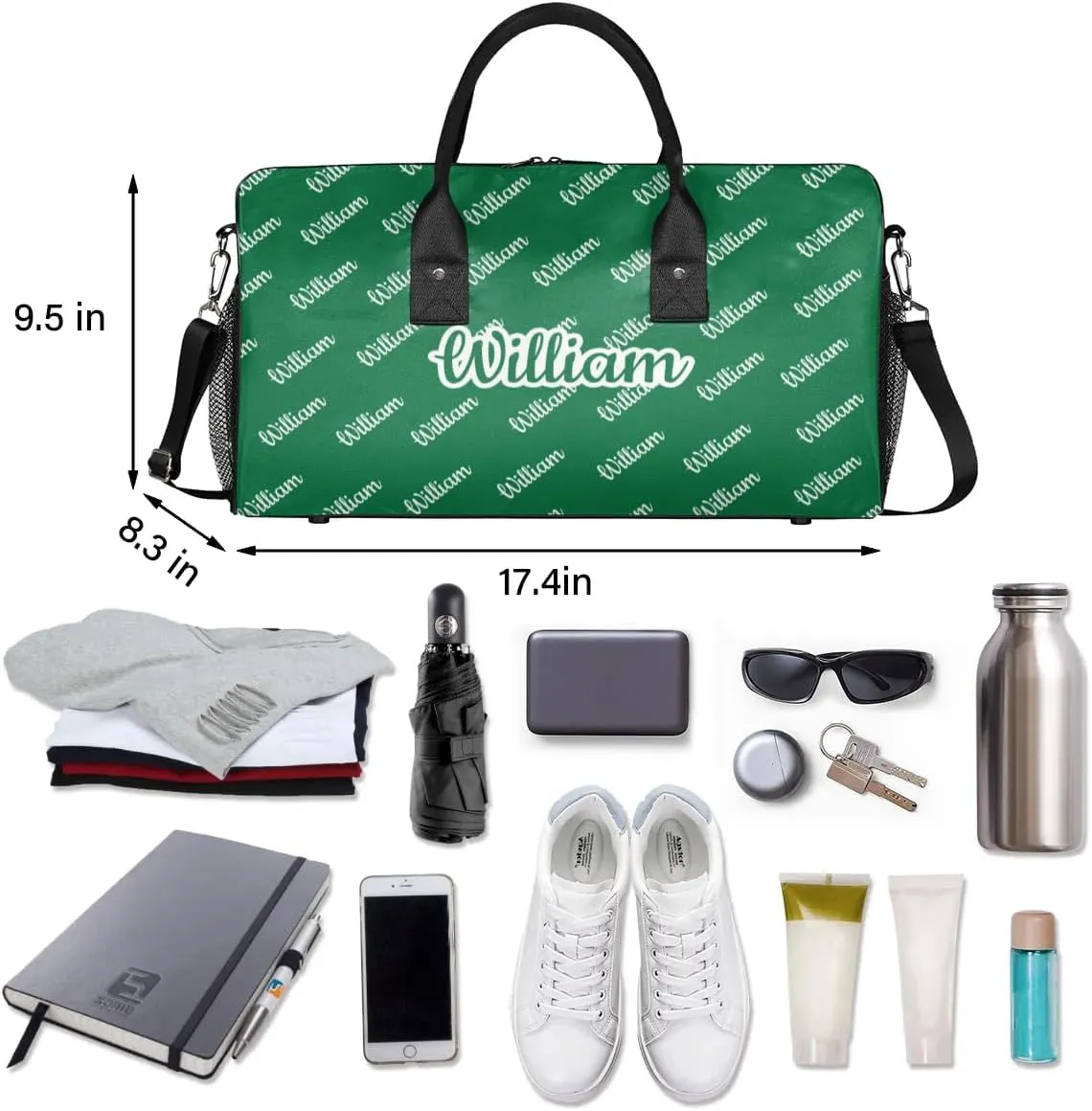 Custom Name Duffel Bag Personalized Sports Bag Dance Gym Bags Travel Overnight Carry-On Duffel Bag for Women Men Waterproof, Dark Green