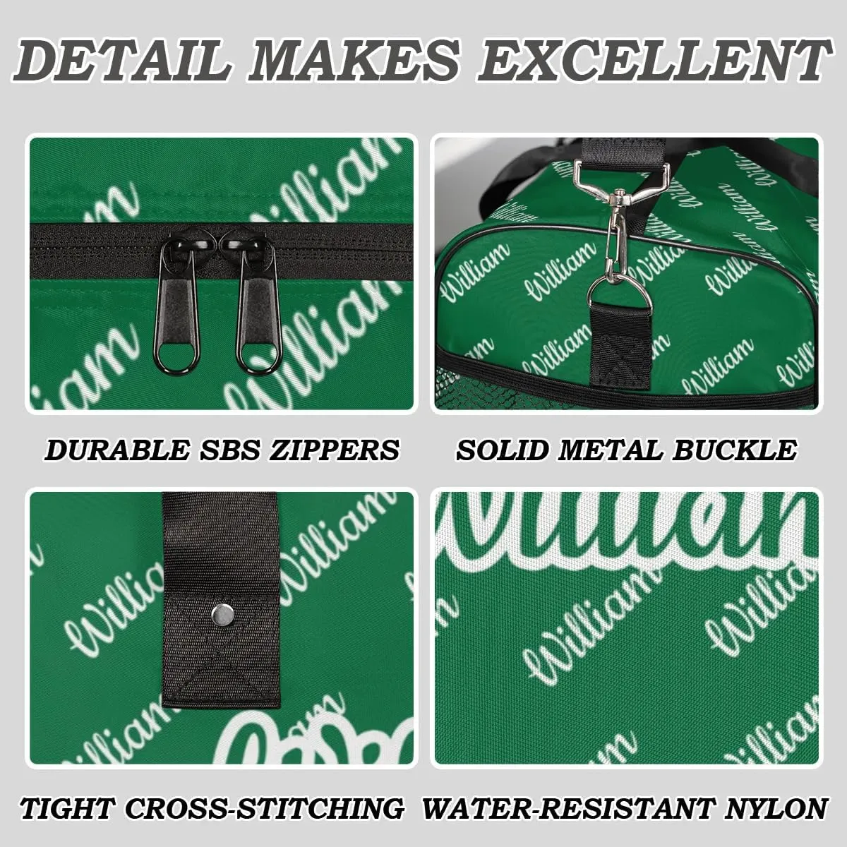Custom Name Duffel Bag Personalized Sports Bag Dance Gym Bags Travel Overnight Carry-On Duffel Bag for Women Men Waterproof, Dark Green