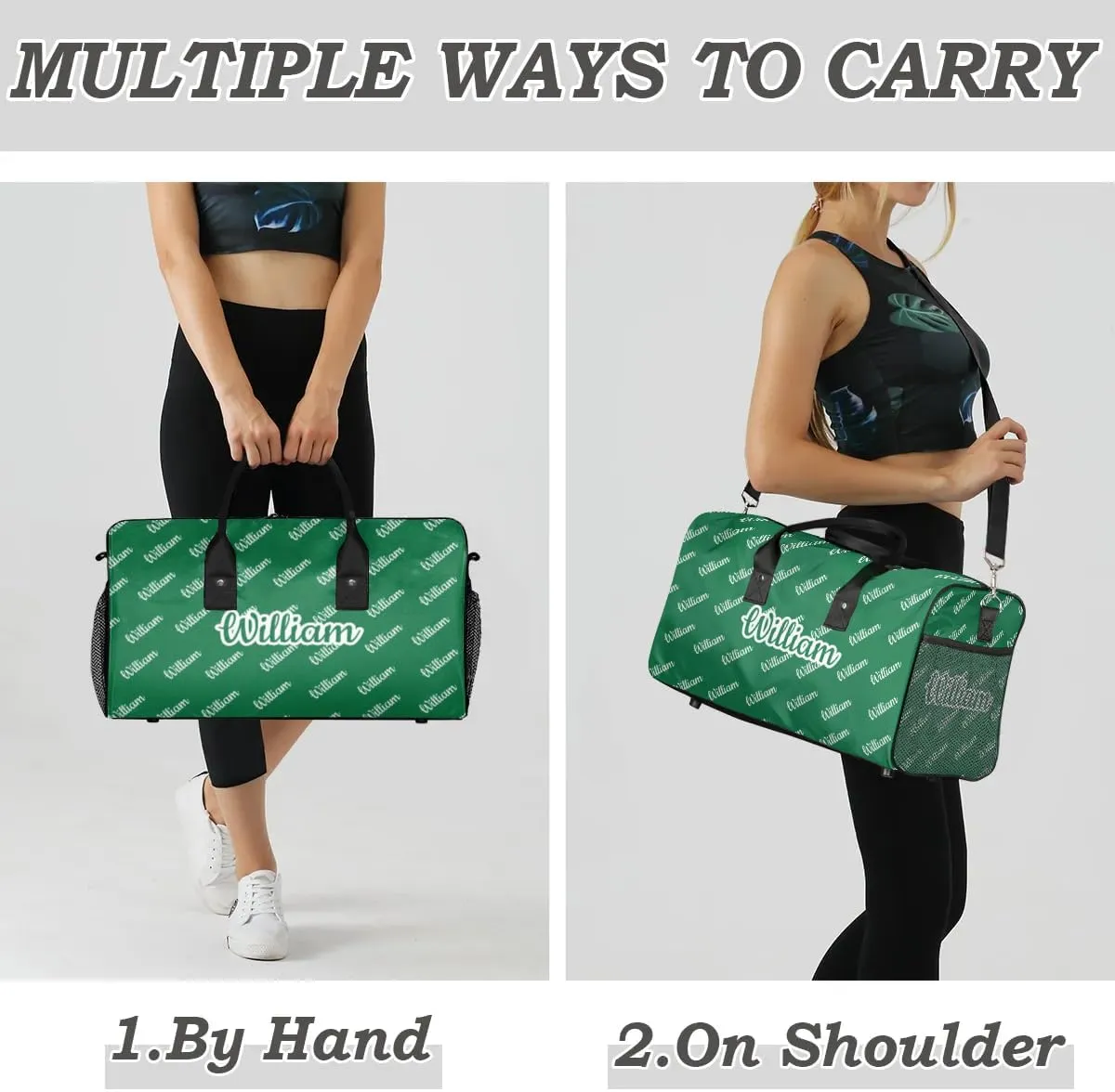 Custom Name Duffel Bag Personalized Sports Bag Dance Gym Bags Travel Overnight Carry-On Duffel Bag for Women Men Waterproof, Dark Green