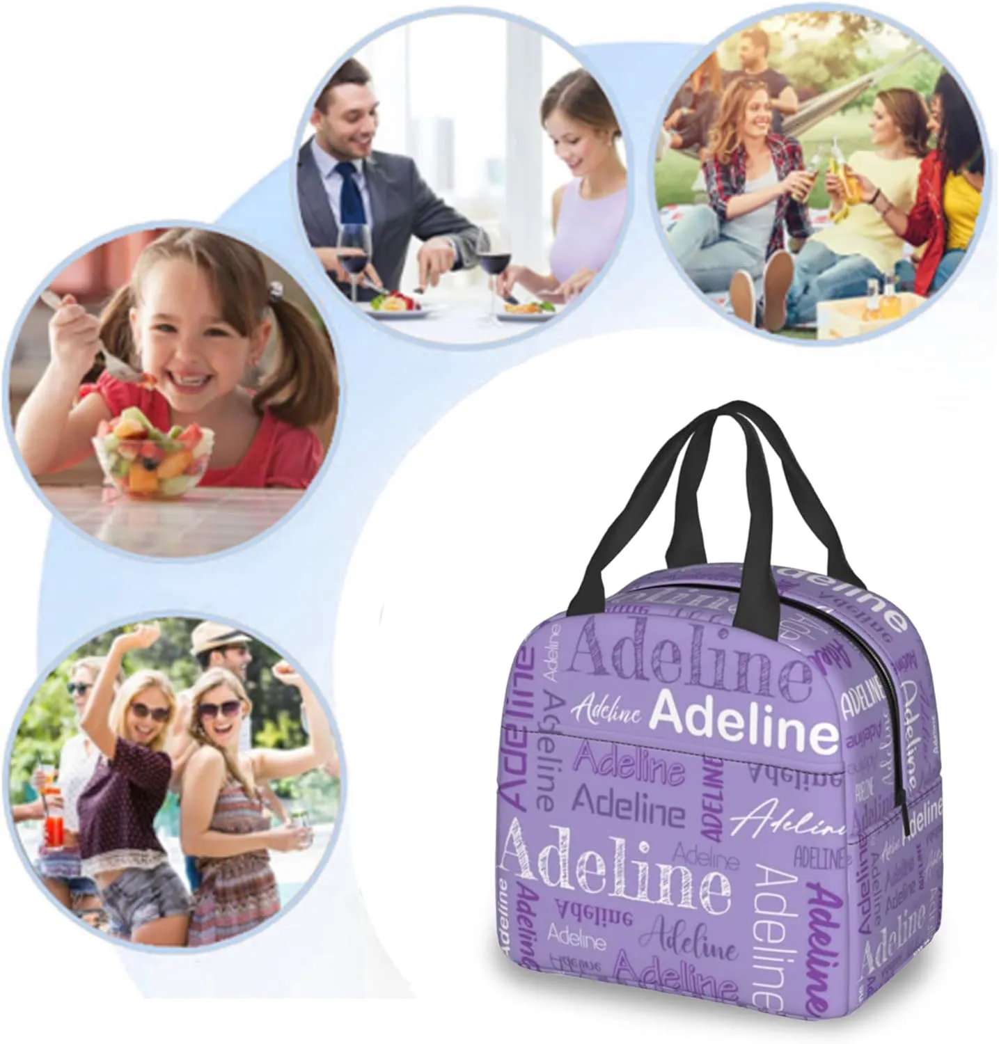 Custom Name Lunch Bag Personalized Insulated Lunch Box Customized Cooler Lunch Tote Bags For Boys Girls Office School Work Camping Light Purple