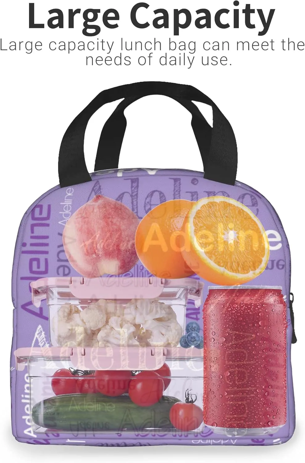 Custom Name Lunch Bag Personalized Insulated Lunch Box Customized Cooler Lunch Tote Bags For Boys Girls Office School Work Camping Light Purple