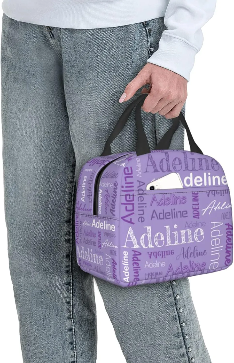 Custom Name Lunch Bag Personalized Insulated Lunch Box Customized Cooler Lunch Tote Bags For Boys Girls Office School Work Camping Light Purple