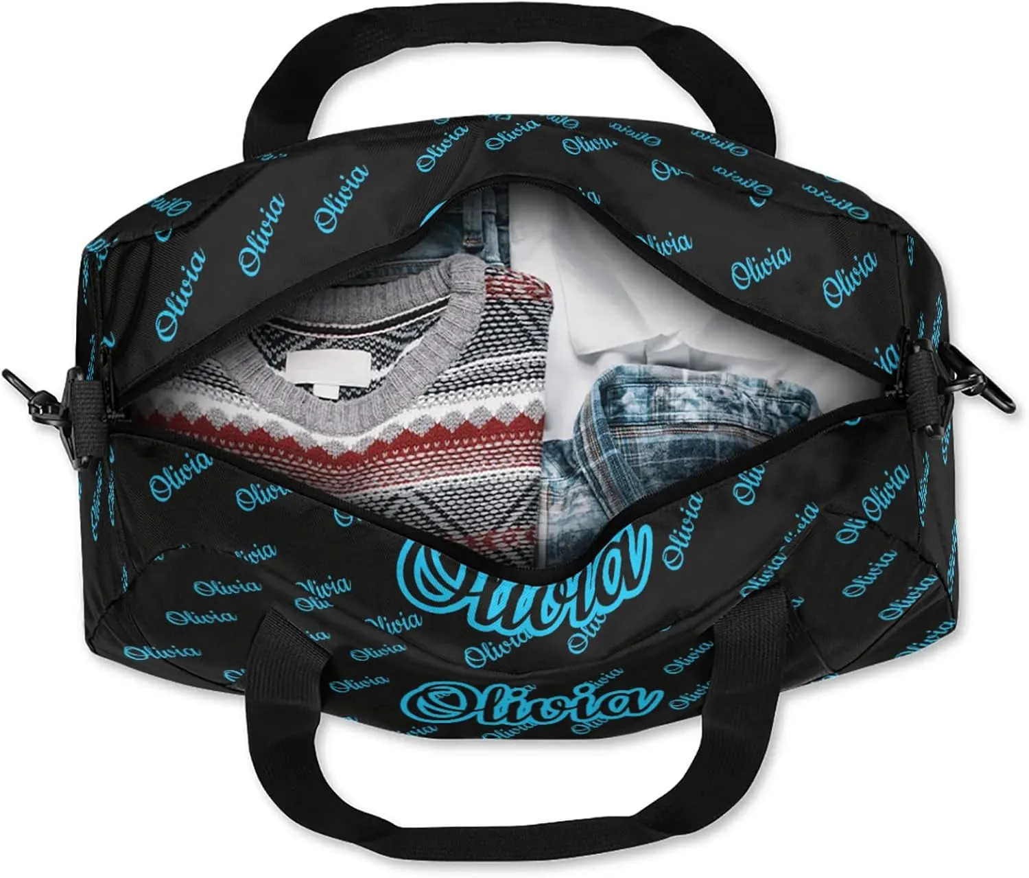 Custom Sport Duffel Bags Personalized Travel Overnight Bag Waterproof Dance Bag Lightweight Carry-On Tote for Women Men 18.5in, Black Blue