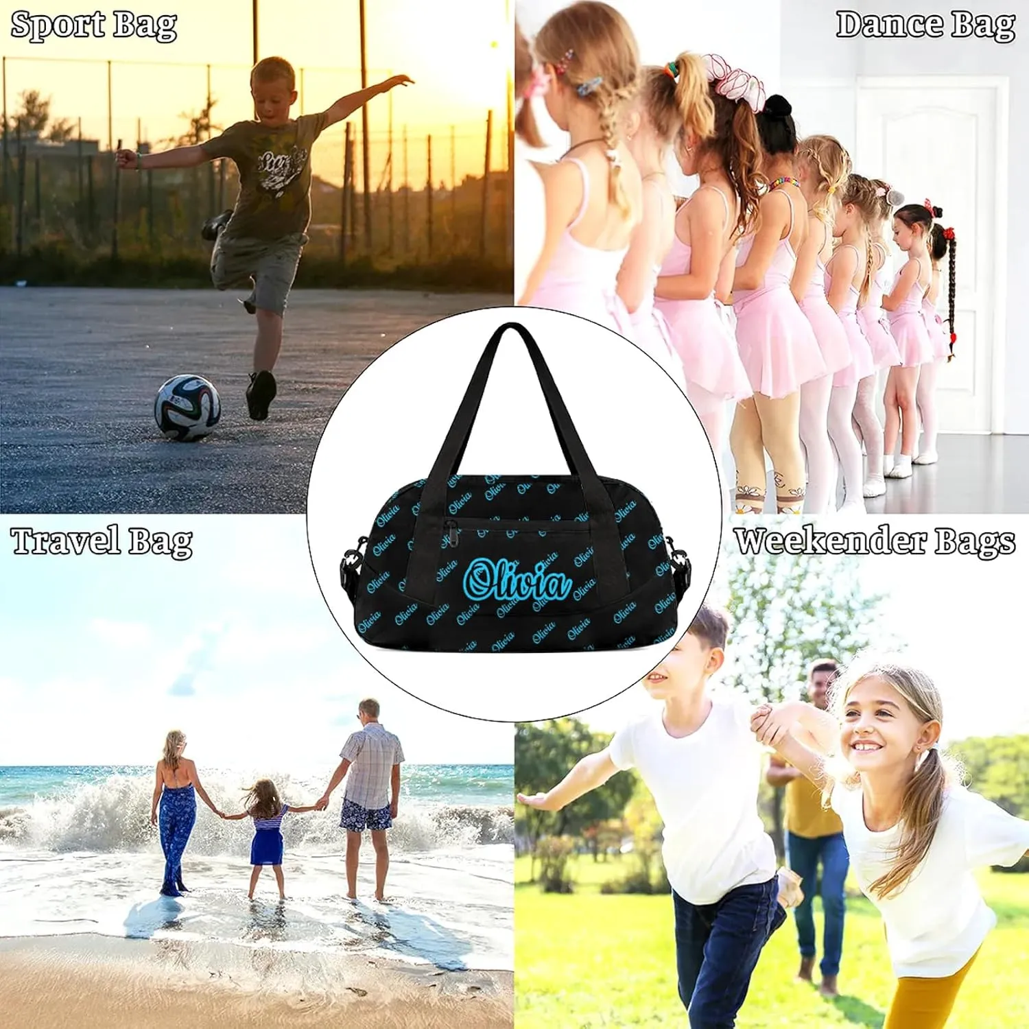 Custom Sport Duffel Bags Personalized Travel Overnight Bag Waterproof Dance Bag Lightweight Carry-On Tote for Women Men 18.5in, Black Blue