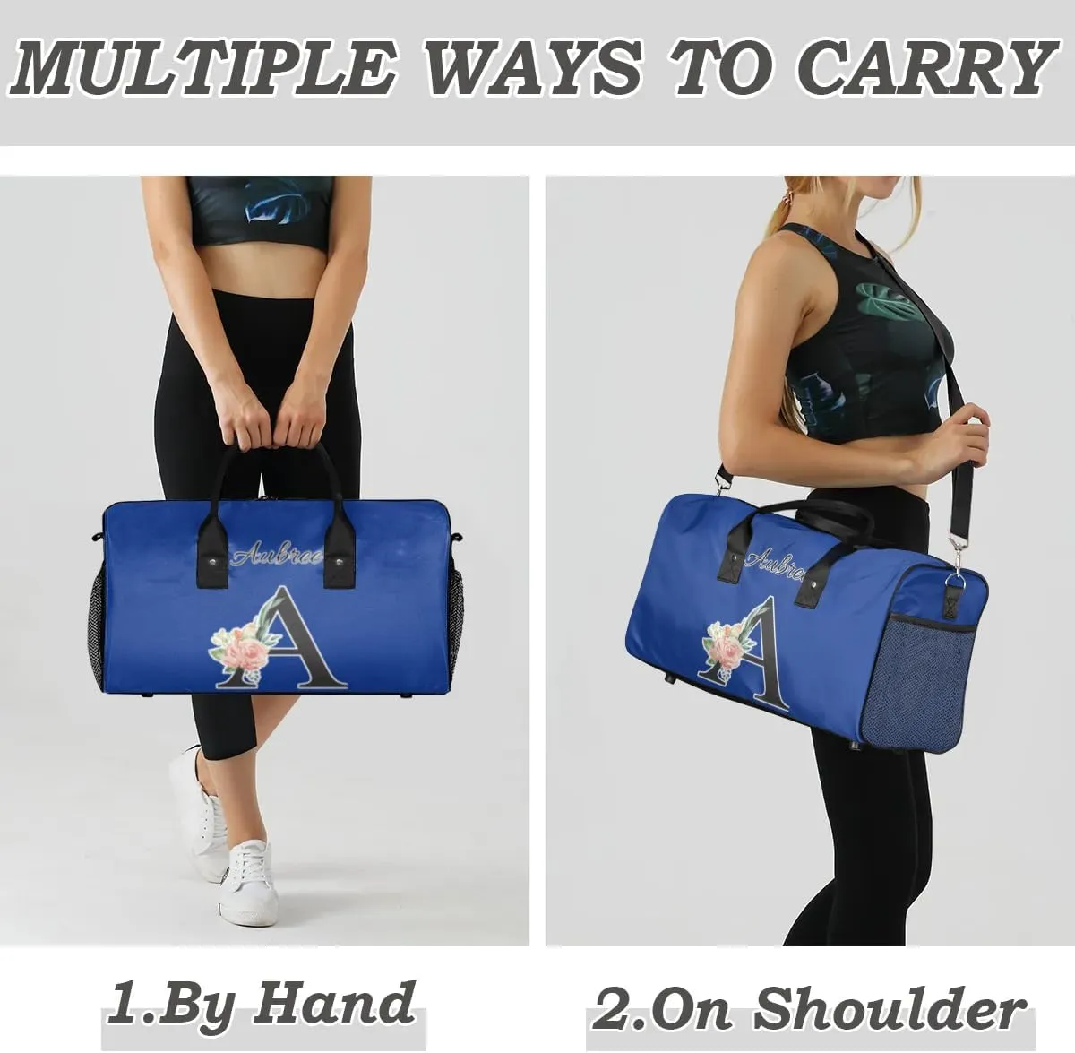 Custom Travel Duffel Bag with Initial, Personalized Letters Gym Bag for Women Men Sports Bags for Swimming Running Playing, Weekender Overnight Bags, Cobalt Blue