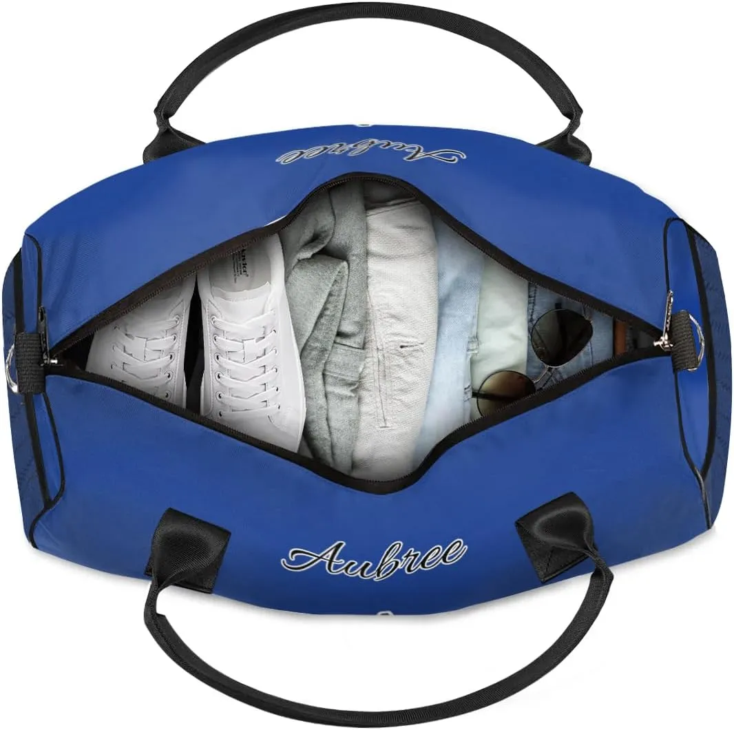 Custom Travel Duffel Bag with Initial, Personalized Letters Gym Bag for Women Men Sports Bags for Swimming Running Playing, Weekender Overnight Bags, Cobalt Blue