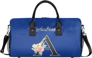 Custom Travel Duffel Bag with Initial, Personalized Letters Gym Bag for Women Men Sports Bags for Swimming Running Playing, Weekender Overnight Bags, Cobalt Blue