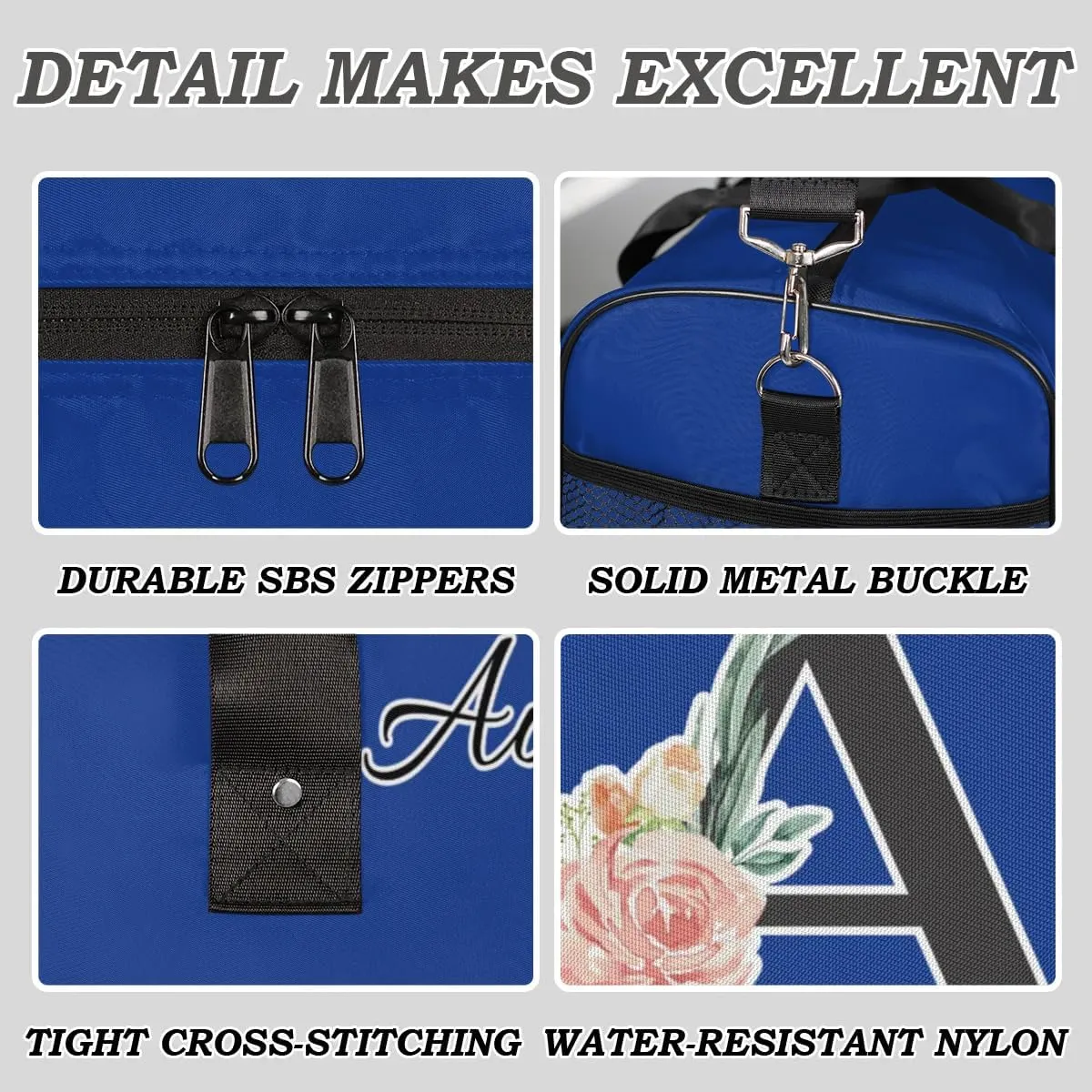 Custom Travel Duffel Bag with Initial, Personalized Letters Gym Bag for Women Men Sports Bags for Swimming Running Playing, Weekender Overnight Bags, Cobalt Blue