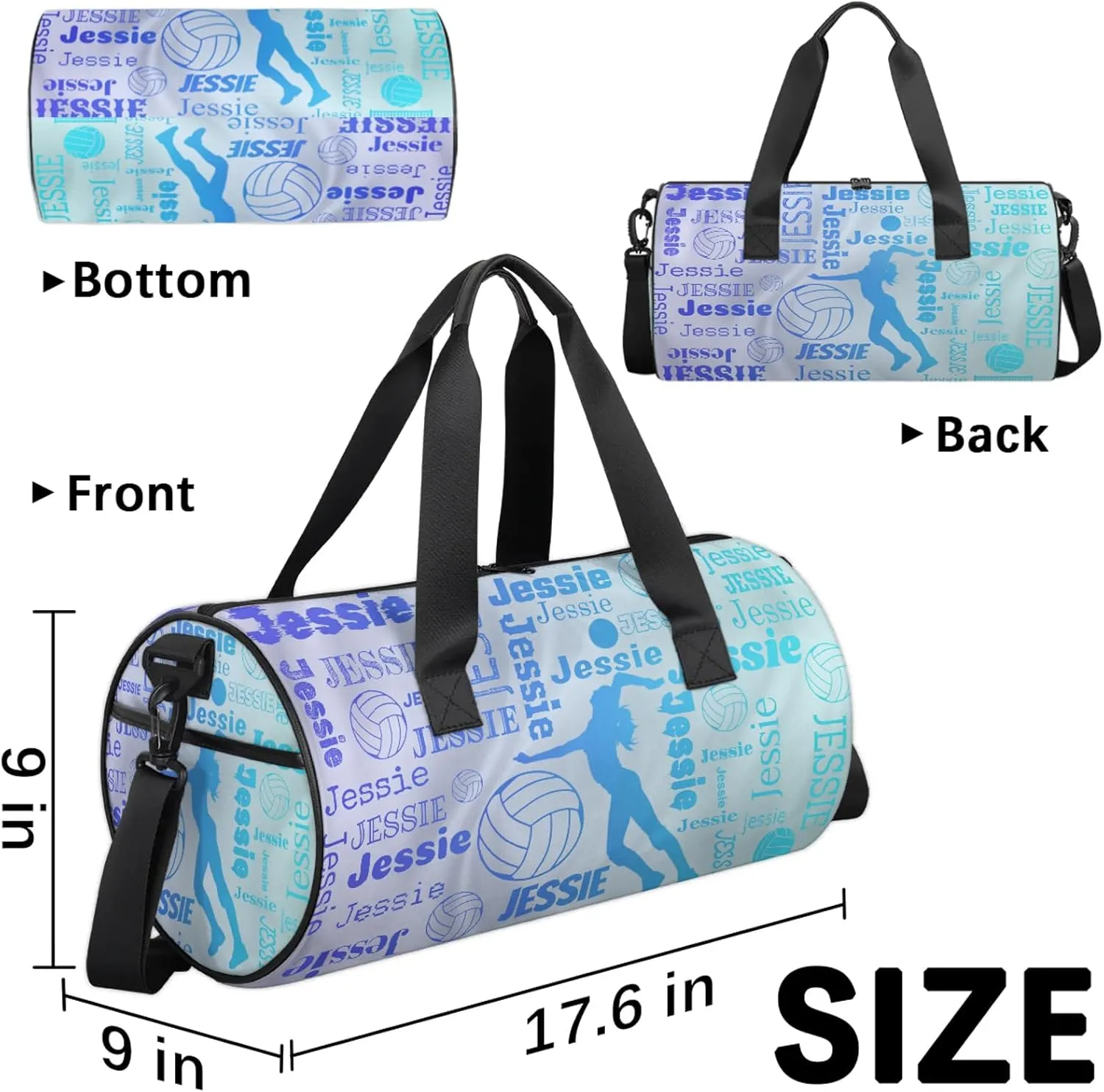 Custom Volleyball Sport Bags Personalized Sports Gym Bag with Name Overnight Weekender Duffel Bag Customized Gifts for Women Men, Multi Blue