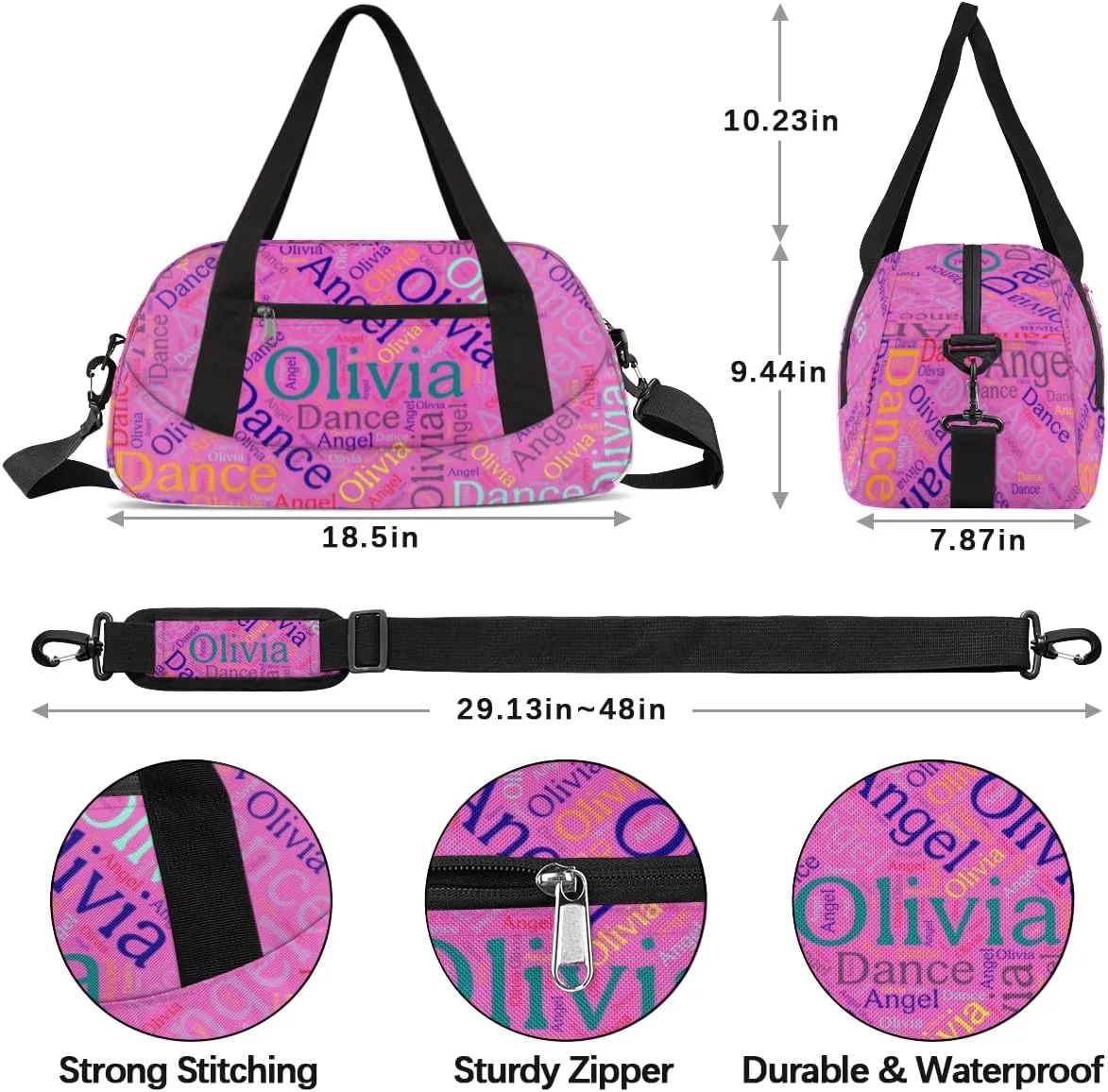 Customized Name 15 Kids Duffel Overnight Bag Girls, Personalized Teens Dance Bag Overnight Weekender Duffel Bags for Girls Travel School Practice