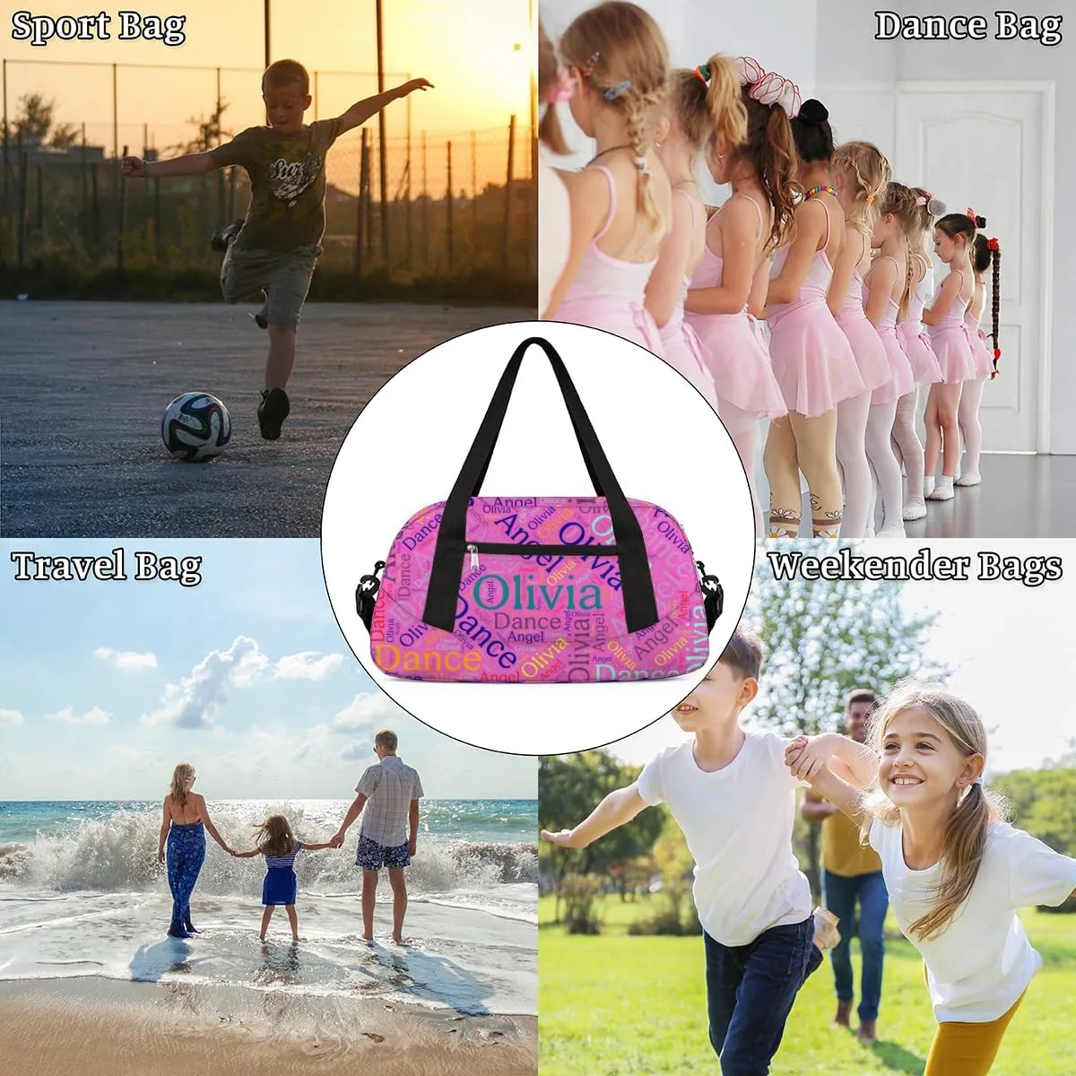 Customized Name 15 Kids Duffel Overnight Bag Girls, Personalized Teens Dance Bag Overnight Weekender Duffel Bags for Girls Travel School Practice