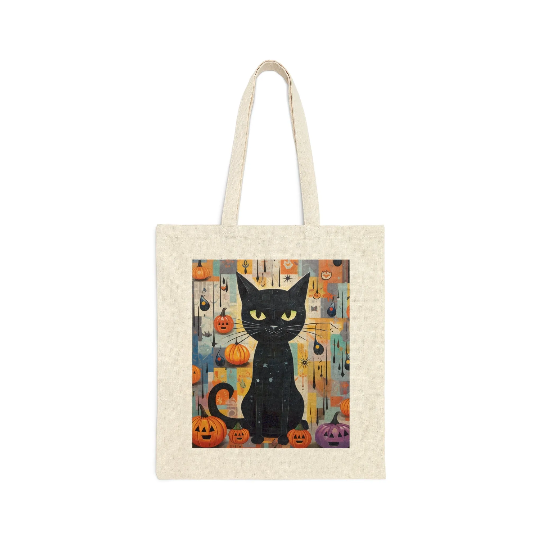 Cute Black Cat Halloween Cotton Canvas Tote Bag