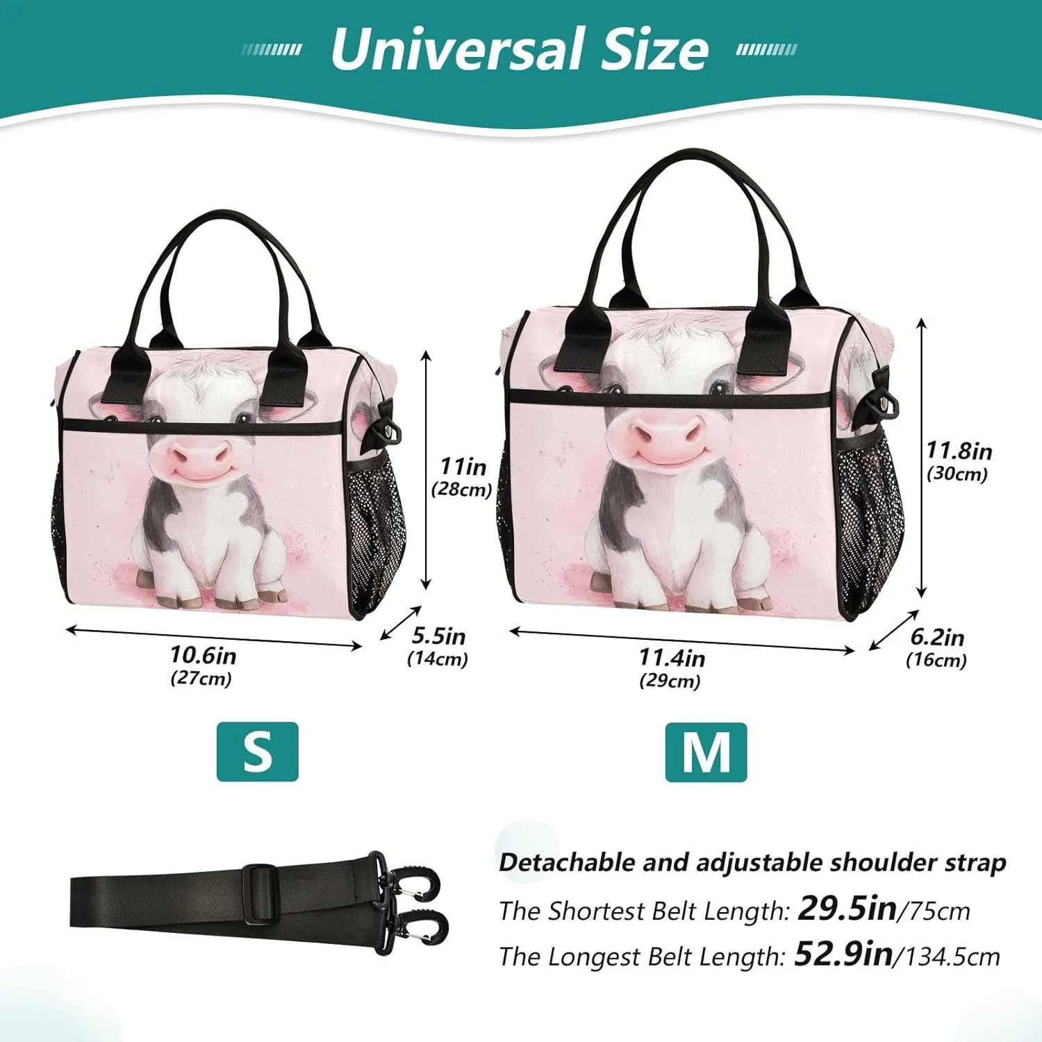 Cute Calf Pink Lunch Bag for Women Insulated Lunch Box Container with Adjustable Shoulder Strap for Adults Picnic S