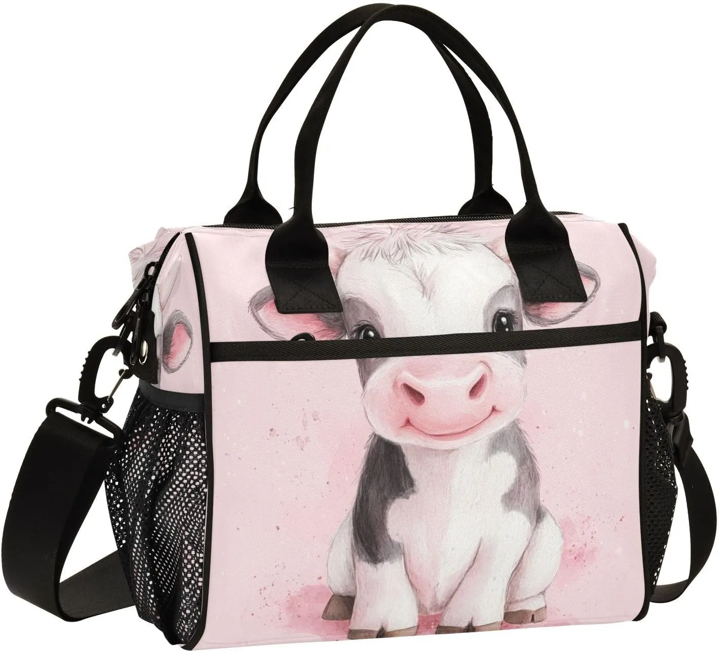 Cute Calf Pink Lunch Bag for Women Insulated Lunch Box Container with Adjustable Shoulder Strap for Adults Picnic S