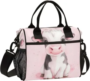 Cute Calf Pink Lunch Bag for Women Insulated Lunch Box Container with Adjustable Shoulder Strap for Adults Picnic S