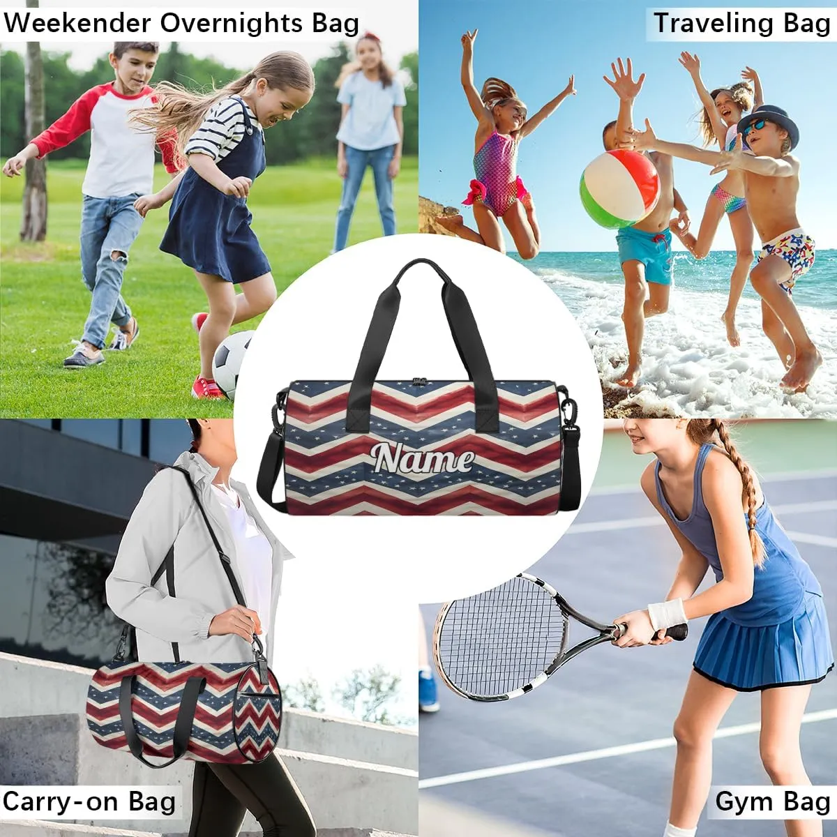 Cute Dance Bag Sport Duffel Gymnastics Sport Bags Custom Ballet Bag Overnight Weekender Bag Waterproof Pattern, 4th of July Memorial Day
