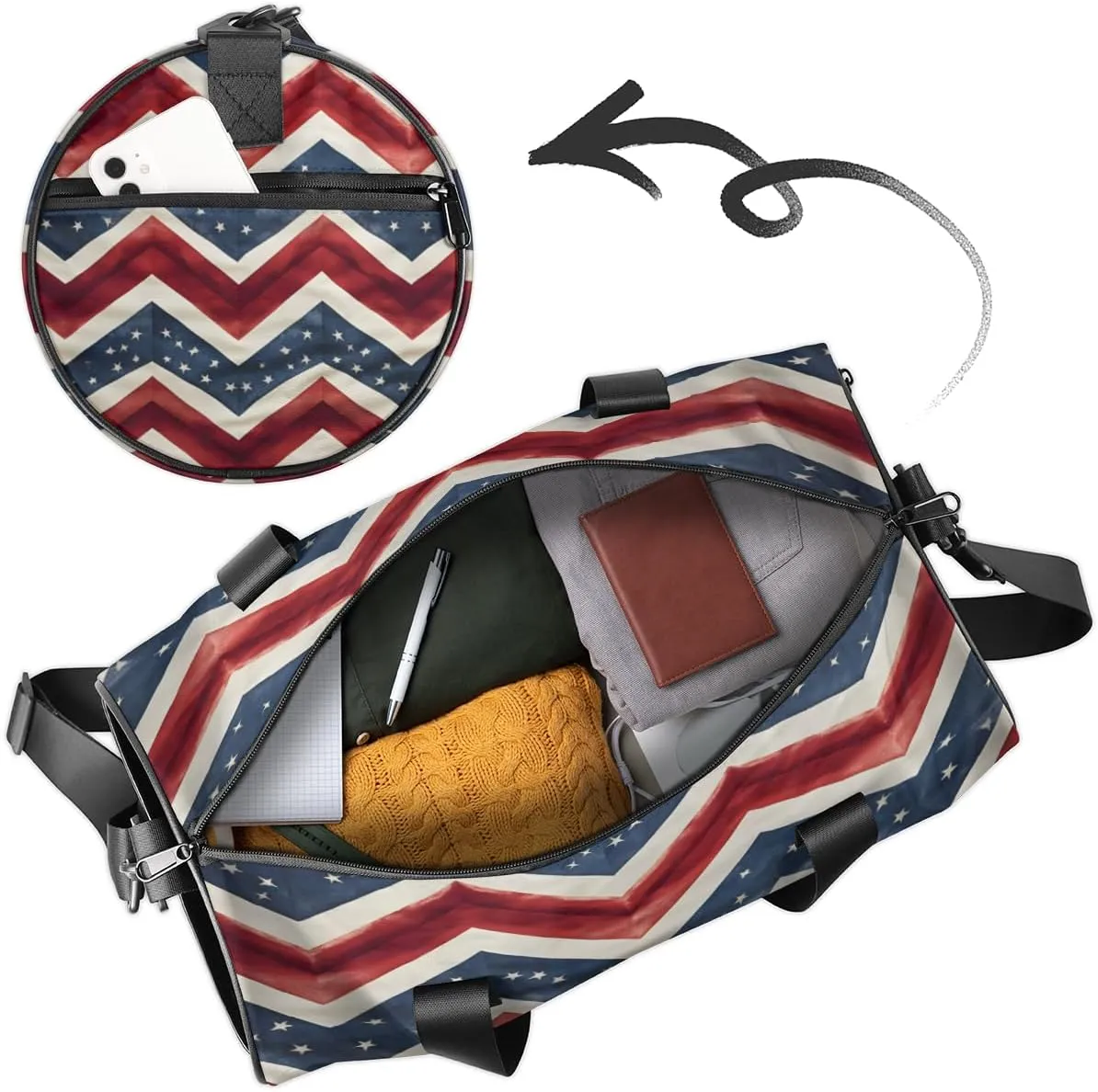 Cute Dance Bag Sport Duffel Gymnastics Sport Bags Custom Ballet Bag Overnight Weekender Bag Waterproof Pattern, 4th of July Memorial Day