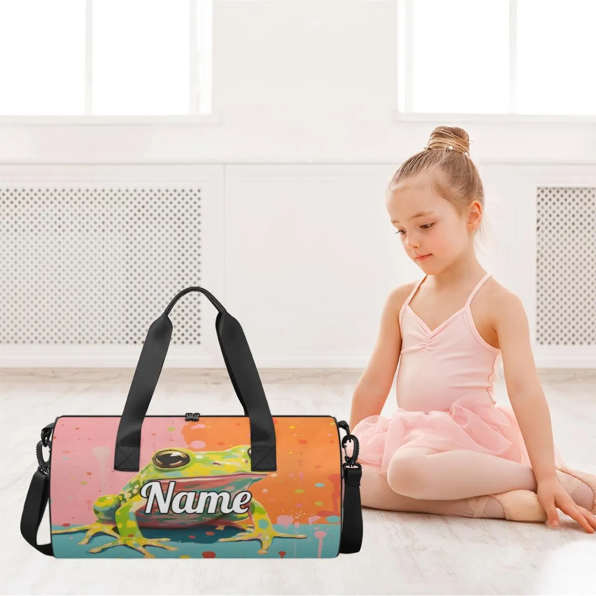 Cute Dance Bag Sport Duffel Gymnastics Sport Bags Custom Ballet Bag Overnight Weekender Bag Waterproof Pattern, Frog Animal