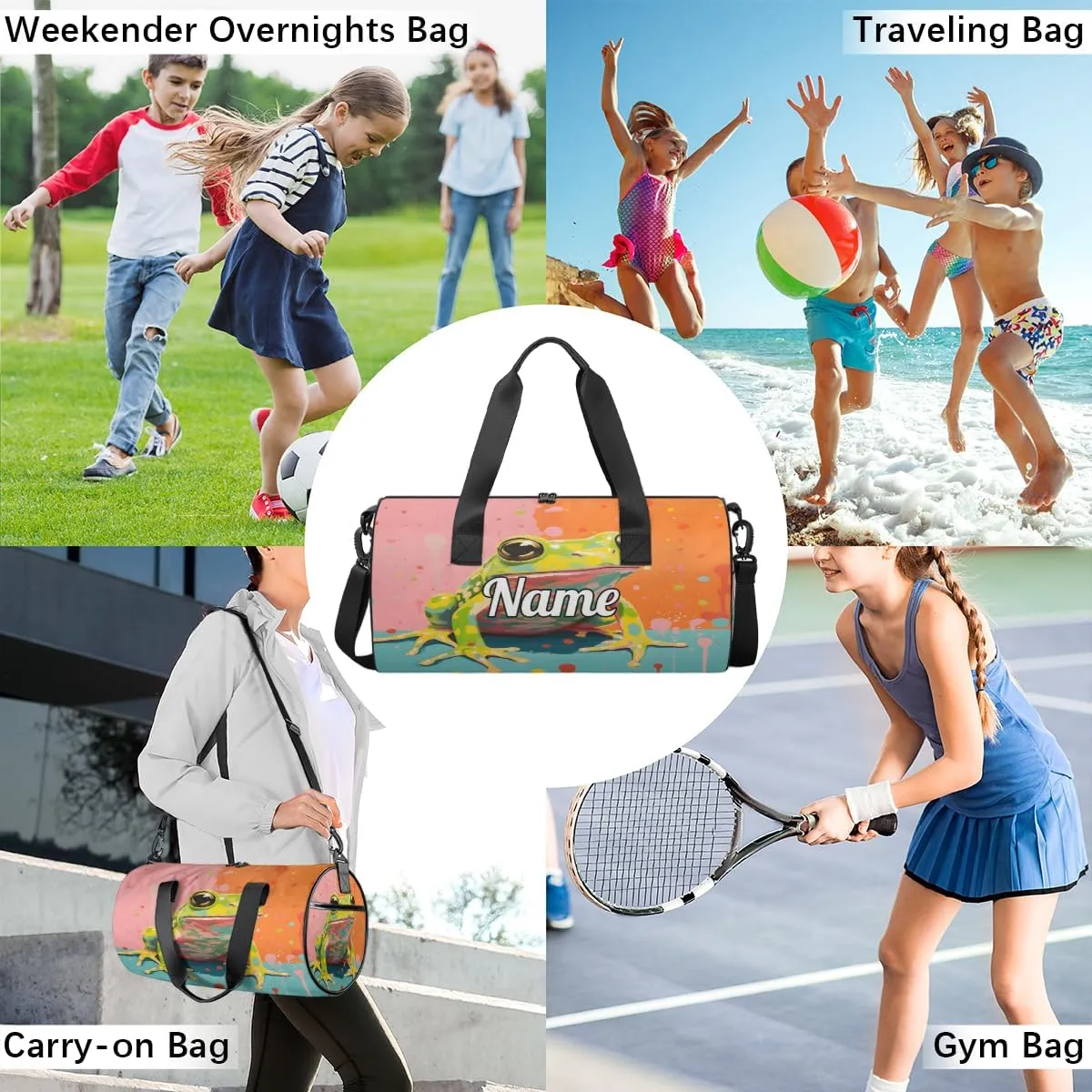 Cute Dance Bag Sport Duffel Gymnastics Sport Bags Custom Ballet Bag Overnight Weekender Bag Waterproof Pattern, Frog Animal