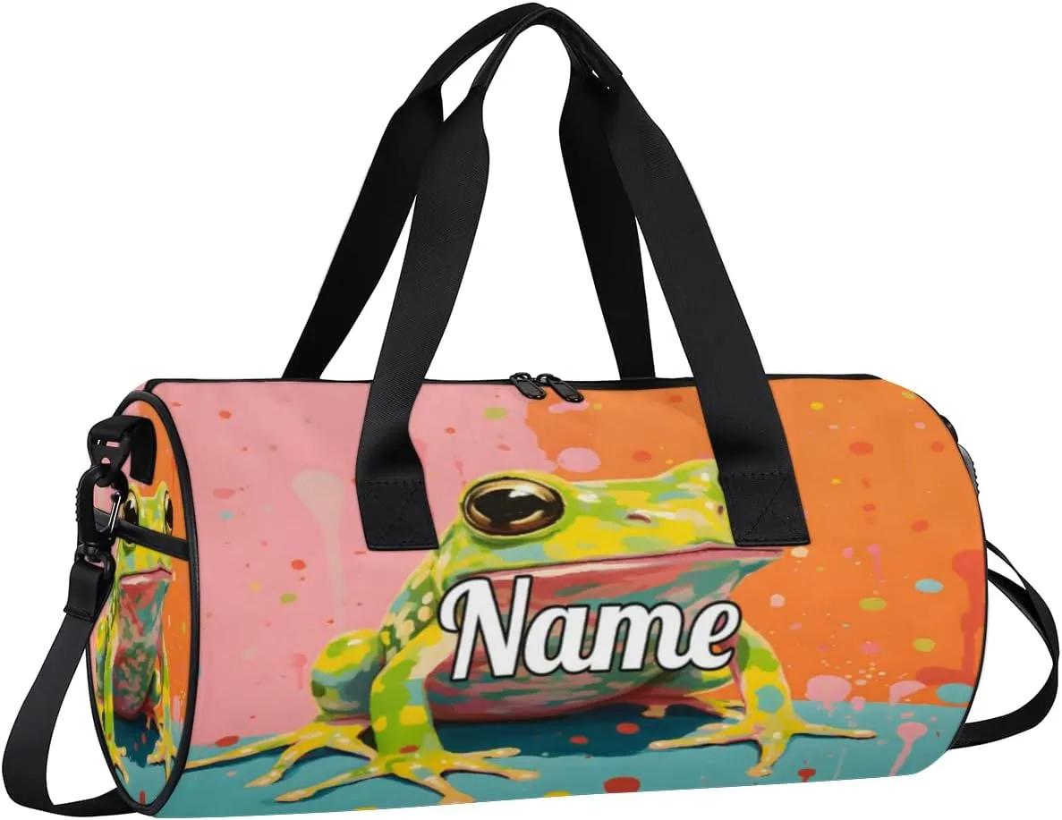 Cute Dance Bag Sport Duffel Gymnastics Sport Bags Custom Ballet Bag Overnight Weekender Bag Waterproof Pattern, Frog Animal