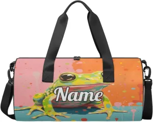 Cute Dance Bag Sport Duffel Gymnastics Sport Bags Custom Ballet Bag Overnight Weekender Bag Waterproof Pattern, Frog Animal