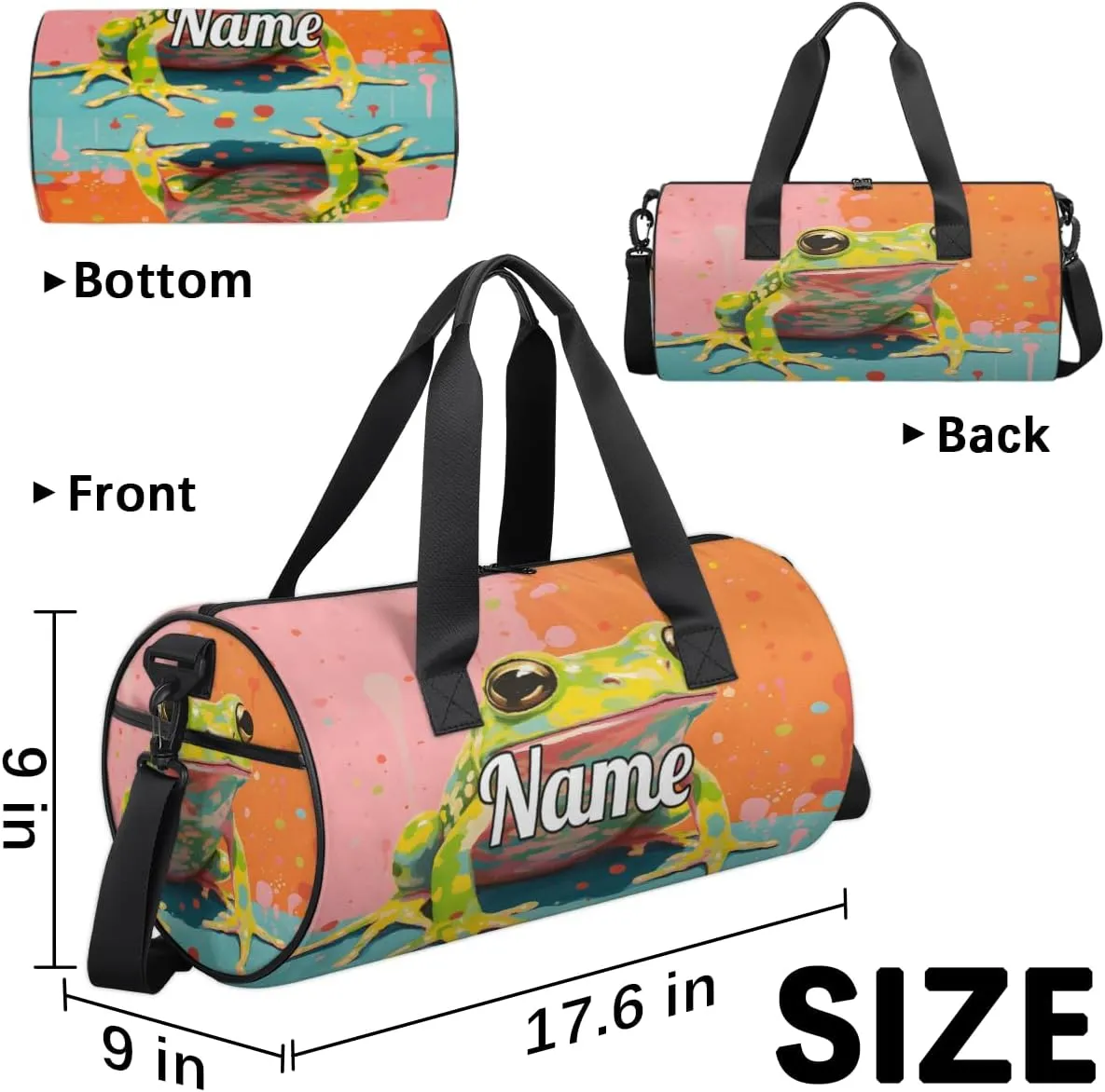 Cute Dance Bag Sport Duffel Gymnastics Sport Bags Custom Ballet Bag Overnight Weekender Bag Waterproof Pattern, Frog Animal