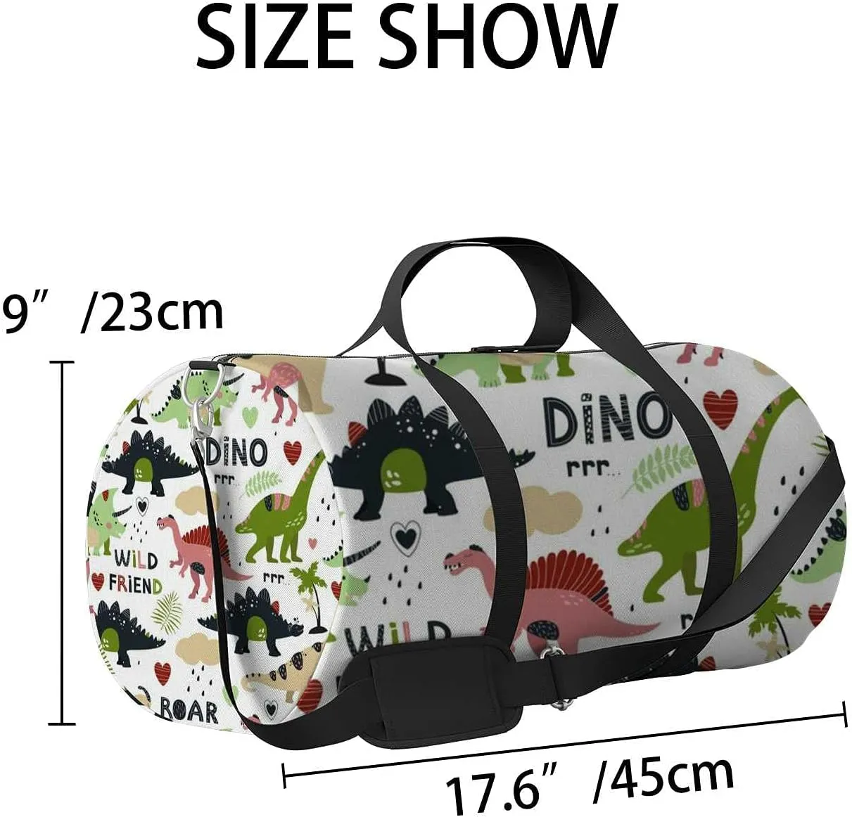 Cute Dinosaurs Sports Duffel Bag Travel Gym Tote Bags Lightweight Durable Shoulder Strap Waterproof Polyester Outside Mesh Pocket Overnight Trip Duffel Bag for Women Men