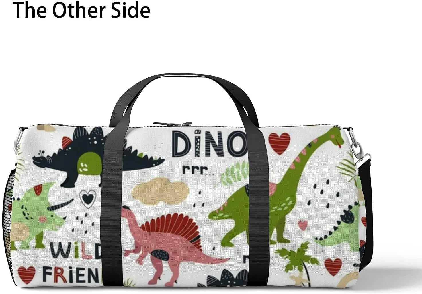 Cute Dinosaurs Sports Duffel Bag Travel Gym Tote Bags Lightweight Durable Shoulder Strap Waterproof Polyester Outside Mesh Pocket Overnight Trip Duffel Bag for Women Men