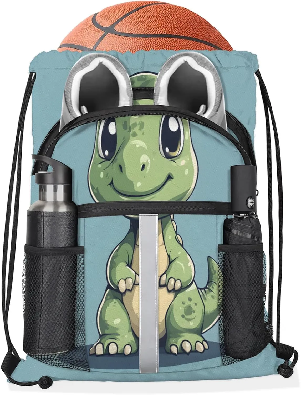 Cute Drawstring Backpack Waterproof Dinosaur Small String Bags Sackpack for Sports, Gym, Travel, Swimming, Beach