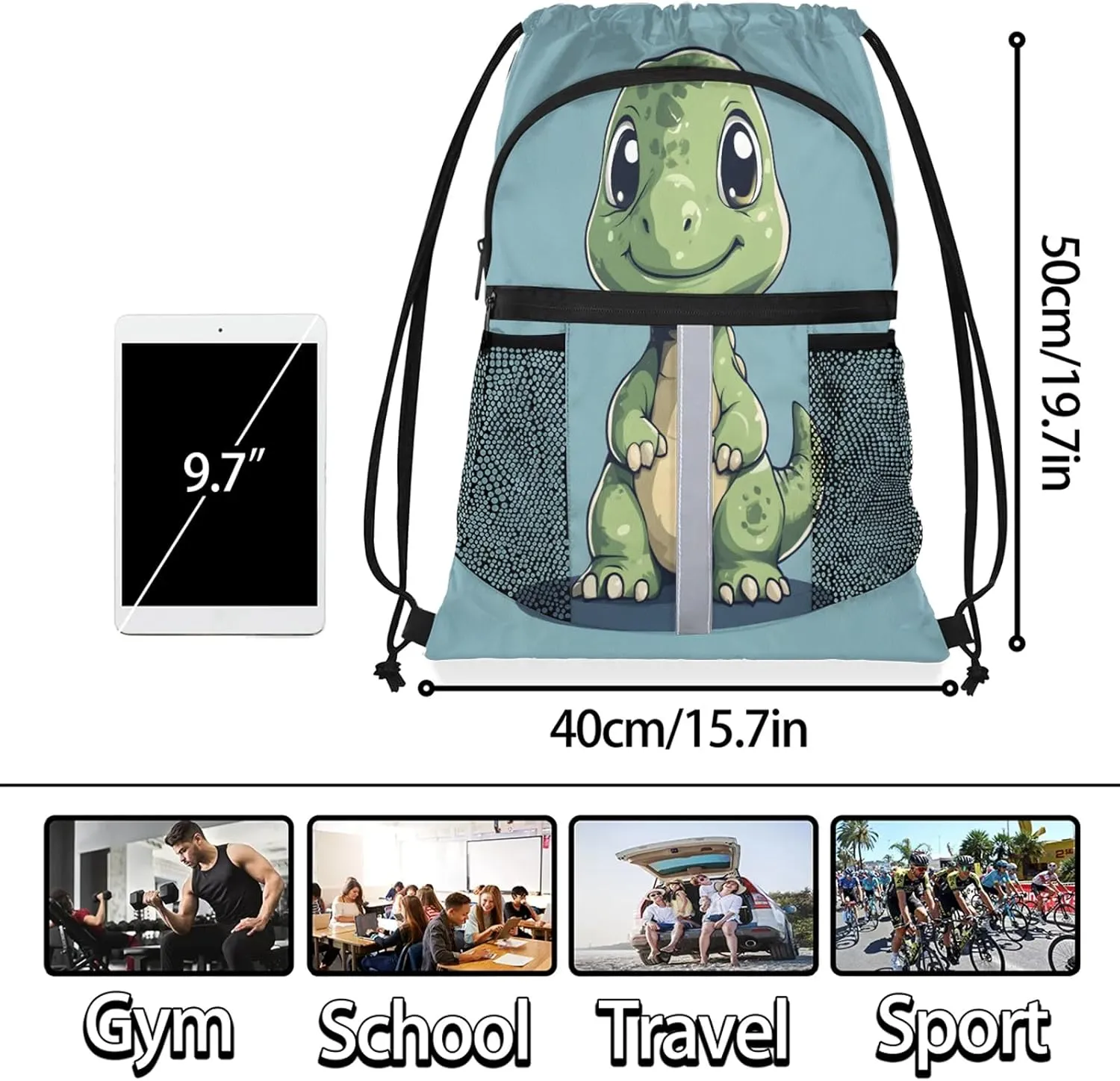 Cute Drawstring Backpack Waterproof Dinosaur Small String Bags Sackpack for Sports, Gym, Travel, Swimming, Beach