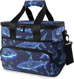 Cute Sharks Blue Cooler Bag Insulated Cooler Soft Sided Cooler 24 Can Portable Picnic Bag Large Leakproof Lunch Bag Box for Beach Grocery Camping Travel Car Men Women