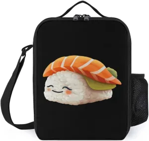 Cute Sleeping Japanese Sushi Insulated Lunch Bag Portable Lunch Box Lunch Tote Bag with Shoulder Strap for Work Travel
